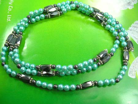 thumbnail interactive-video image 1 of Magnetic Hematite Bead Wrap Bracelet - Blue Crystals, Therapy Necklace, Adjustable 1 of 2