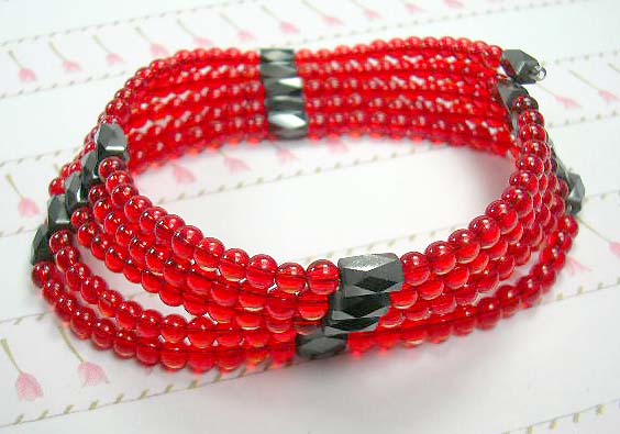 Gemstone hematite wrap gift shopping online wholesale,  magnetic hematite beaded wrap red